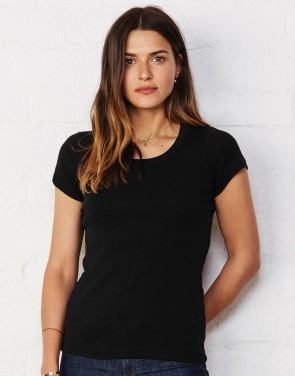 Sheer Mini Rib Scoop Neck T-Shirt