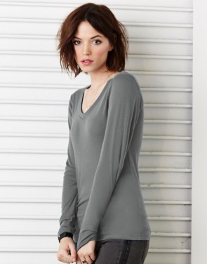 Sheer Mini Rib LS V-Neck T-Shirt